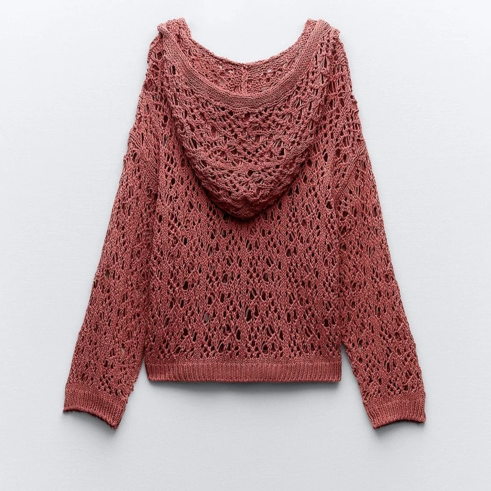 Zara crochet open knit hooded sweatshirt